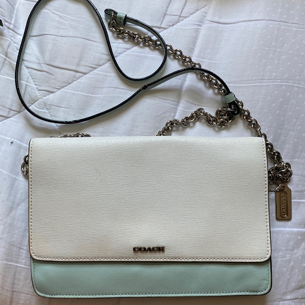 Coach white and light blue crossbody handbag